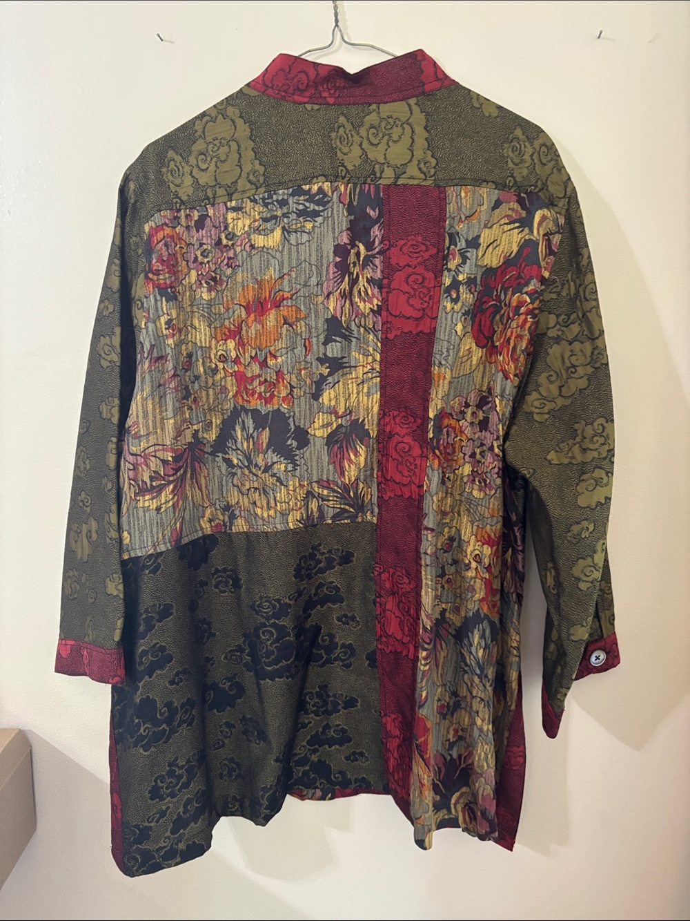 John Mark Patchwork Floral Button-Up Jacket in Red & Olive - Picture 8 of 8